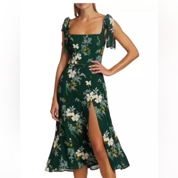 Reformation Twilight Green Square Neck Midi Dress Size 8 - Picture 1 of 7